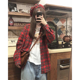 Vevesc Vintage Plaid Shirts Women Streetwear Harajuku Oversized Blouses S-3Xl Korean Long Sleeve Basic Casual All Match Tops New