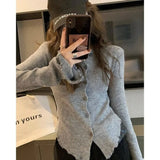 Vevesc Early Autumn New Bottoming Black Tops Mujer Y2k V-neck Single Breasted Sweaters Slim Fit Long Sleeve Knitted Cardigan