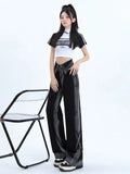 Vevesc Black Women's Jeans Hip-hop Fashion Vintage Streetwear Y2K Wide Leg Straight Jeans High Waist Trouser Baggy Cargo Denim Pants