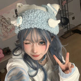 Vevesc New Fashion Hat Knitting Beanies Gothic Cat Ear Wings Caps Y2k Streetwear Winter Warm Hats Lolita Girls Harajuku Vintage Hat