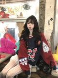 Vevesc Korean Style Sweet Loose Sweatshirt Slant Shoulder Printed Pattern Pullover Sweatshirt Autumn and Winter Versatile Casual Top