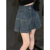 Vevesc Y2K Vintage Mini Denim Skirt Women High Waist Pleated A Line Jeans Skirts Harajuku Streetwear Korean Slim Aesthetic Skirts