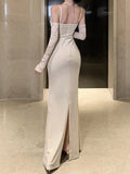 Vevesc Sexy Women Bodycon Casual Solid Slim Long Dress Spaghetti Strap Vintage Elegant Party Prom Dresses Female Clothes Robe Vestidos