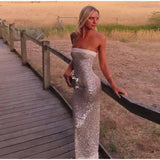 Vevesc  Elegant Sequins Women's Dresses Chic Off-shoulder Sleeveless Sling Female Maxi Dress Solid Hip Package Lady Vestidos Evening