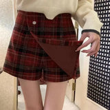 Vevesc Preppy Style Plaid Skirt Women Sweet Vintage Red Short Skirt Korean Style Elegant  Autumn Winter Fashion A-line Skirts