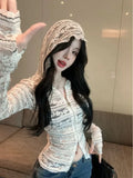 Vevesc Sweet Lace Embroidery Hoodie T-shirt for Women Y2k Long Sleeve Sun Protection Coat 2024 Early Autumn New Slim Fit Tops Mujer