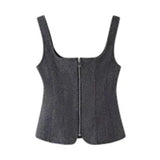Vevesc  New Women's Clothing European and American Style Fashion Elegant Design Wide Shoulder Strap Square Neck Tank Top