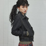 Vevesc Vintage Short Denim Jacket Women Grunge Y2k Streetwear Japanese 2000s Style Cropped  Jean Jackets Cyber Zipper Outwear