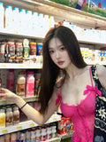 Vevesc Streetwear Backless Vintage Lace Jacquard Tank Women Y2k Aesthetic See Through Top Tanks 2025 Summer Sweet Bow Crop Camisoles