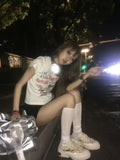 Vevesc Japanese Y2k T-shirt Aesthetics 2000s Graffiti Tops Harajuku Graphic Print Short Sleeve Tshirt E-girls Goth Tees Grunge