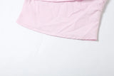 Vevesc  Fit Striped Print 2Piece Set Women Patchwork Button Hollow Backless Button Tops+Lace-Up Puffy Skirt Matching Sweet Suit