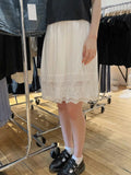 Vevesc  White Lace Trim Sweet Skirts Women Summer Solid High Waist A-line Cotton Short Falda Vintage Cute Knee Length Skirts Y2k Clothes