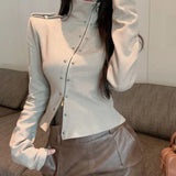 Vevesc American High End Vintage Rivet Nail V Neck Tops Y2k Aesthetic Slim Base Punk Clothing Streetwear Harajuku Temperament Clothes