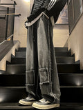 Vevesc Women Clothing Grey Gothic Jeans 90s Aesthetic Y2k Oversize Denim Trousers Vintage Harajuku Korean Emo 2000s Trashy Jean Pants