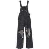 Vevesc Streetwear Denim Overalls Women 5Xl Y2K Vintage Hole Wide Leg Jeans Jumpsuit Summer High Waist Loose Casual Suspend Pants