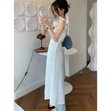 Vevesc  Flying Sleeve Dress Women Solid Bandage Hollow Out A Line Midi Dresses Elegant Korean Chic Criss Cross Backless Vestidos