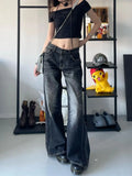 Vevesc Women Black Gothic Y2k Cargo Jeans Baggy Harajuku Denim Trousers Y2k Emo Jean Pants Vintage Aesthetic 2000s Trashy Clothes