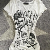 Vevesc Gothic American Summer All Match Letter Print T Shirts Y2k Aesthetic Vintage Casual Slim Streetwear Punk Clothes Lazy Women Tees