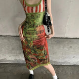 Vevesc Harajuku Irregular Y2k Aesthetic Vestidos Grunge Fairy Printing Women Sleeveless Dresses Vintage Streetwear Backless Dress