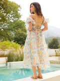 Vevesc Spring Floral Chiffon Beach Slip Dress Sexy Backless Women Long Dresses Bandage Elegant Boho Maxi Dresses For Women Summer