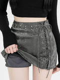 Vevesc Women's A-line Black PU Mini Skirt Vintage 90s Aesthetic Y2k Grey Short Skirt Harajuku Korean Skirts 2000s Clothes