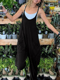 Vevesc  Solid Hippie Baggy Pockets Strappy Rompers Womens Jumpsuits Casual Streetwear