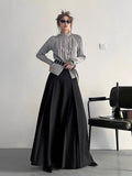 Vevesc Women's A-line Black Pleated Skirt Vintage 90s Aesthetic Y2k Grey Long Skirt Harajuku Korean Skirts 2000s Clothes