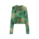 Vevesc New Punk High End O Neck Long Sleeve Shirts Personality Y2k Aesthetic Print All Match Streetwear Clothing Harajuku Base Tops