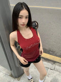 Vevesc Summer Harajuku Gauze Patchwork Tank Top Women Sexy Diamond Streetwear Sleeveless Tanks Y2k Aesthetic Fairy Vintage Grunge Tops