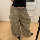 Vevesc  Vintage Japanese Lace Up Strretch Waist Casual Harajuku Pant Spring Summer All Match Wide Leg Trousers Y2k Grunge Punk Pants
