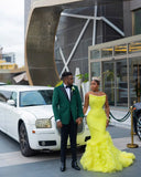 Vevesc Striking Neon Yellow Mermaid Evening Dresses With Big Volume Tulle Bottom Aso Ebi Stylished Long Prom gowns Bridal Dress