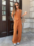 Vevesc Women Linen Cotton Chic Vest ＆ Pants Suit Two-Piece Set Office Ladies Summer Chic 2 Piece Sets Womens Outfits