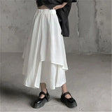 Vevesc Gothic Asymmetrical Cargo Skirts Women Streetwear Punk Irregular High Waist A Line Pleated Skirt Korean Hip Hop Midi Skirt