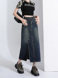 Vevesc Women's A-line Denim Skirt Vintage Y2k Oversize Jean Skirt Harajuku Korean Cowboy Long Skirts 2000s Fashion Clothes Summer
