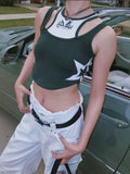 Vevesc Vintage Sexy Star Graphic Print Tank Top Women American Retro Y2k Crop Tops Streetwear Aesthetic Grunge Fake Two Pieces