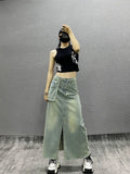 Vevesc Women's A-line Denim Skirt Vintage 90s Aesthetic Y2k Long Cowboy Skirt Harajuku Korean Emo Jean Skirt 2000s Clothes