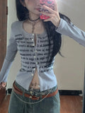 Vevesc American Casual All Macth Spring Autumn Thin Cardigan Y2k Aesthetic Letter Print Harajuku Punk Tops Y2k Aesthetic Lazy Clothes