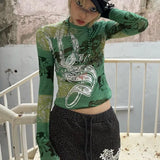 Vevesc New Punk High End O Neck Long Sleeve Shirts Personality Y2k Aesthetic Print All Match Streetwear Clothing Harajuku Base Tops