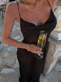 Vevesc  Sexy Backless Leopard Dress Women Sleeveless Slim Hip Package Female Long Dresses 2025 Summer Holidays Beach See Through Robe