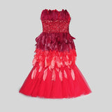 Vevesc Strapless Evening Gowns High Customized Red Sequined Beaded Colorful Feathers Tulle Sexy Party Dresses For Women