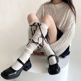 Vevesc Splice Bow Loose Socks For Women Fashion Thermal Long Sock Knitting Socks Women's Y2K JK Girl Keep Warm Leg Warmers Ladie