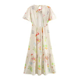 Vevesc  women's new fashion, leisure, slim and versatile sweet backless printed short-sleeved dress.