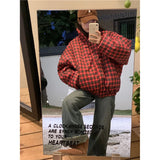 Vevesc Winter Short Plaid Parkas Women Vintage Oversized Down Coats Streetwear Cropped Puffer Jacket Korean Cotton Padded Outwear