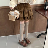 Vevesc Kawaii Japanese Style Mini Skirt Ruffle Vintage Harajuku Corduroy Skirts Cutecore Layered Autumn Winter Short Skirts