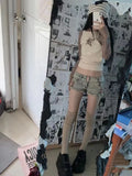 Vevesc Y2k Aesthetic Sexy Slim Short Pants Summer Euramerican Sweet Cool Constrast Color Buttoms Girl Bottom Harajuku Punk Denim Shorts