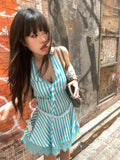 Vevesc Summer Lace Patchwork Sexy Fairy Dresses Women Y2k Aesthetic Vertical Stripe Dress Harajuku Bandage Grunge Vestido De Mujer