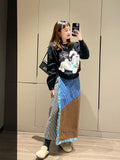 Vevesc Women Gothic A-line Long Skirt Vintage Y2k Skirt Harajuku Korean Streetwear Tie-Dyed Skirts 2000s Goth Clothes Summer