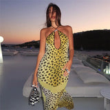 Vevesc Leopard Print Backless Fishtail Long Dresses For Women Beachwear 2024 Sexy Summer Party Dress Vacation Outfits