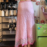 Vevesc Fairycore Floral Lace Slit Maxi Skirt Y2k High Waist Mesh Sheer Asymmetric A-Line Skirt Cottage Vintage 00s Aesthetic Long Skirt