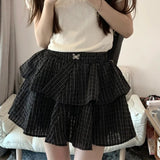 Vevesc Fashion Vintage Plaid Cake Skirt for Women Summer New Black Faldas Mujer Y2k E-Girl High Waist Ruched A-line Skirts